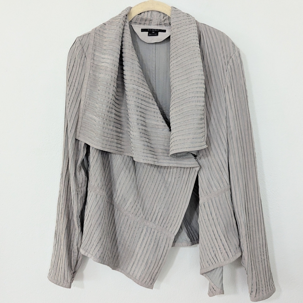 Scoop NYC Genuine Leather Moto Jacket Striped Mixed Media Gray Medium M